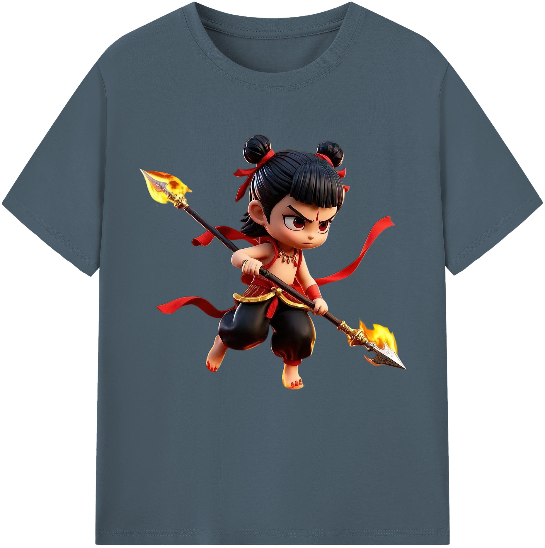 （画像用） Ne Zha 2 ナタ 魔童の大暴れ 綿100％半袖Tシャツ（フロントプリント）